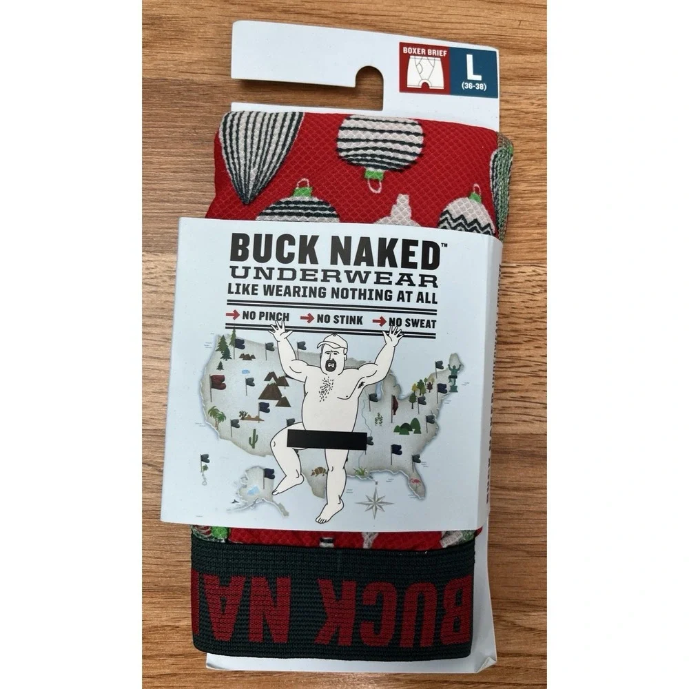 Duluth Trading Company Buck Naked Boxer Briefs, Christmas Men's Large 36-38 NEW